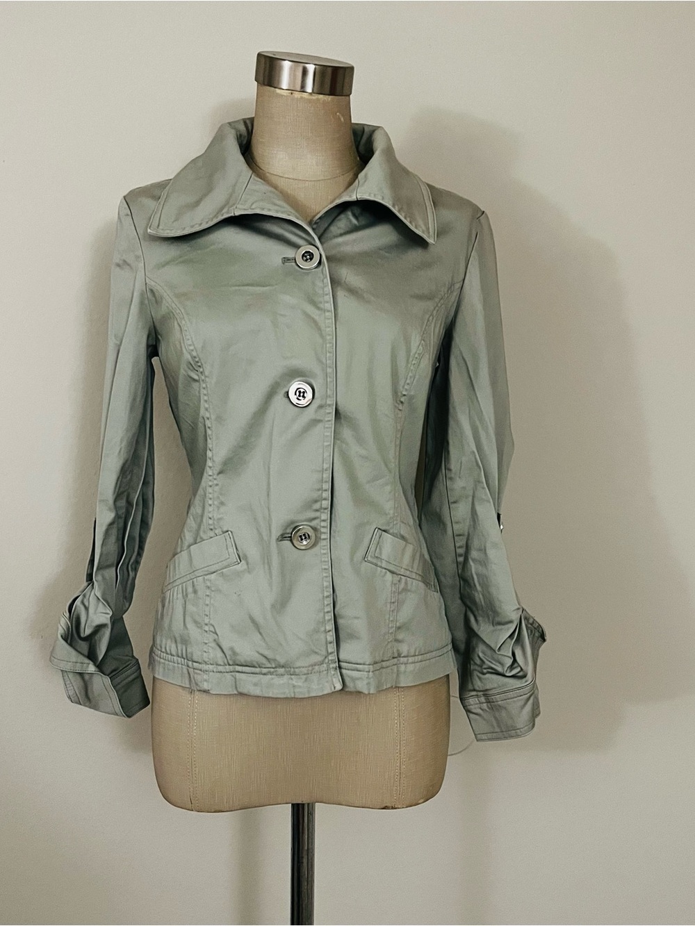 Charter Club Light Sage Button-Front Trench Jacket
